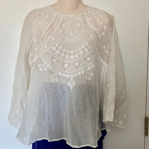 Label Ritu Kumar Tops - Label Ritu Kumar  Boho  Peasant  Lace Blouse Top S